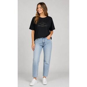 Color Thread Tee T-Shirt Women Medium Black Modal Polyester "Flagstaff" Mountain